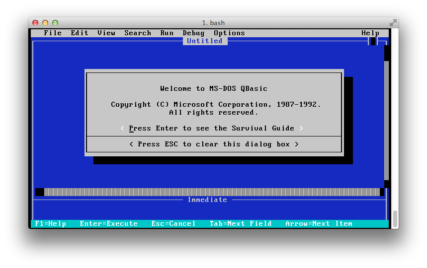 screenshot image of the welcome message from MS-DOS QBasic