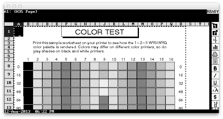 screenshot image Lotus 123 color test