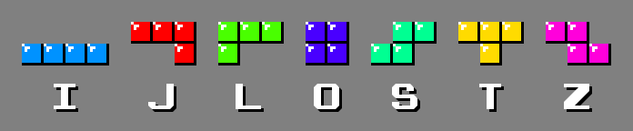 image of names of the 7 Tetris game pieces