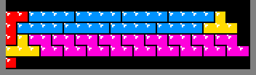 animated gif showing a bottom Tetris row with a red square and constucted patterns above it